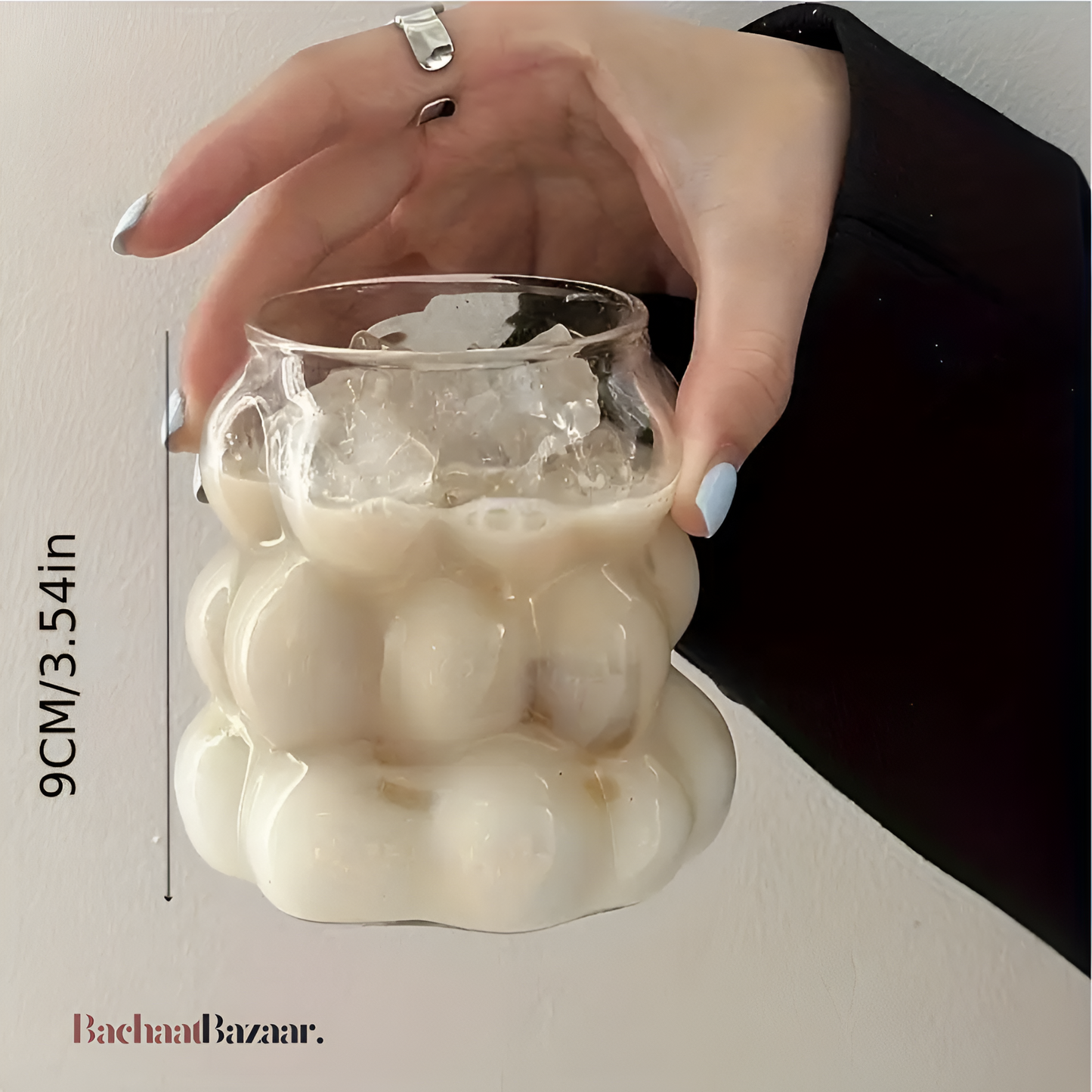 Grape-shaped High Borosilicate Glass Mug with wooden lid and glass straw