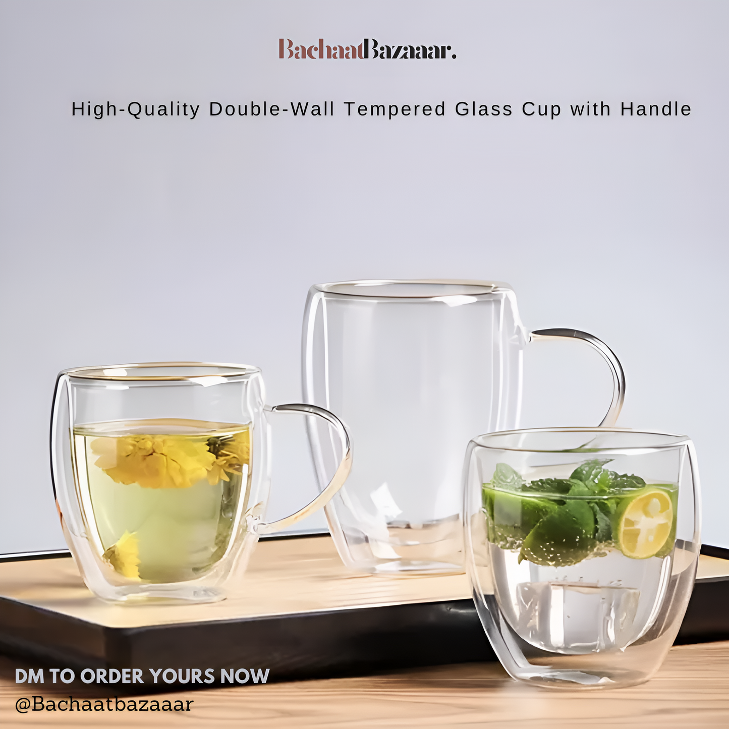 350 ml High-Quality Double-Wall Tempered Glass Cup with Handle