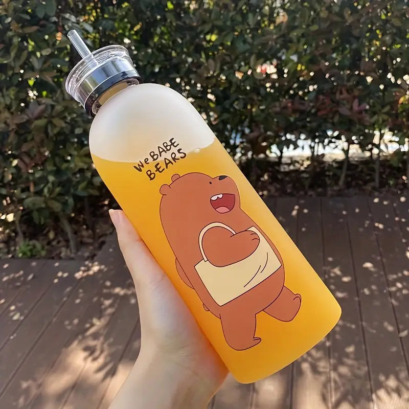 We Bare Bear Water Bottle with Straw