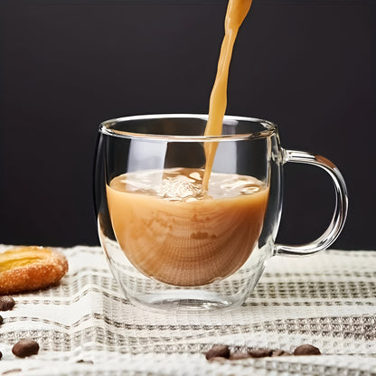 350 ml High-Quality Double-Wall Tempered Glass Cup with Handle