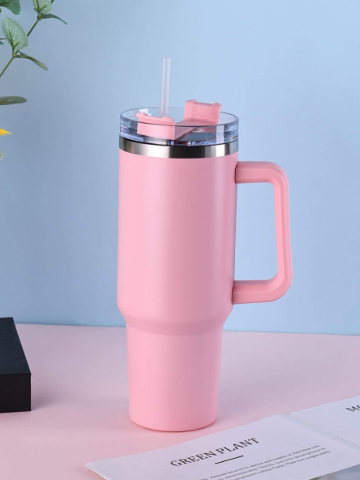 40 Oz Tumbler With Handle, Straw and Transparent Lid