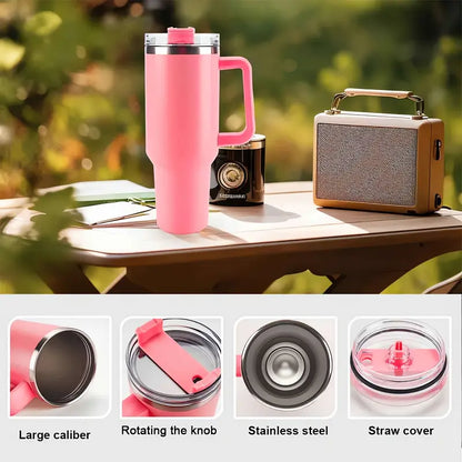 40 Oz Tumbler With Handle, Straw and Transparent Lid