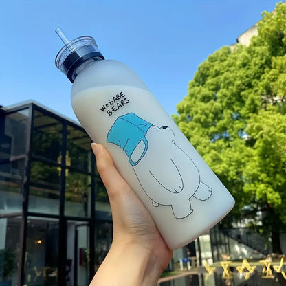 We Bare Bear Water Bottle with Straw