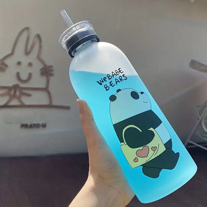 We Bare Bear Water Bottle with Straw