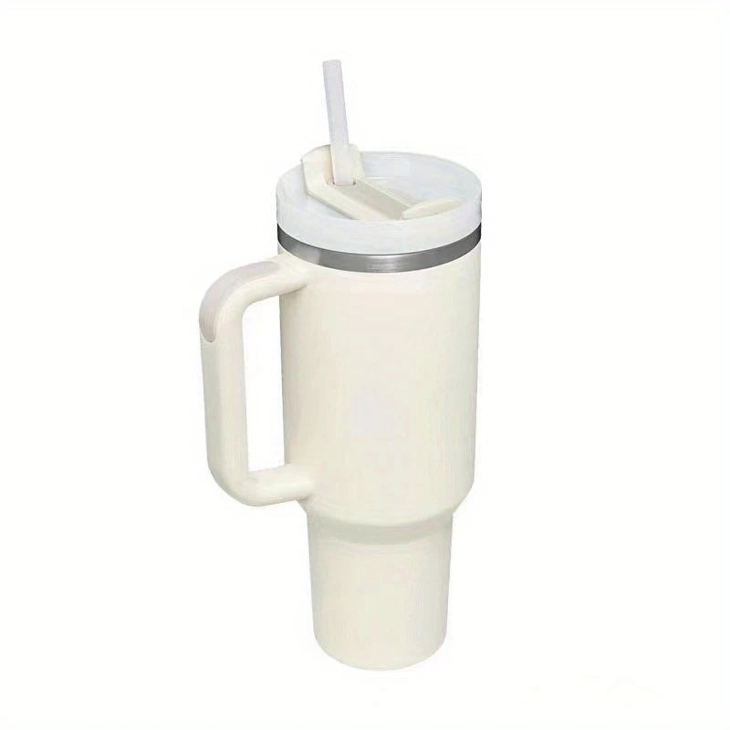 40oz Stainless Steel Tumbler with Handle, Straw and Silicone Lid