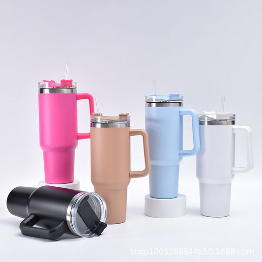 40 Oz Tumbler With Handle, Straw and Transparent Lid