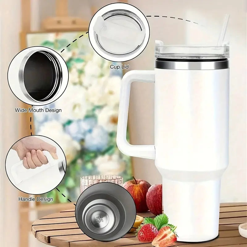 40 Oz Tumbler With Handle, Straw and Transparent Lid