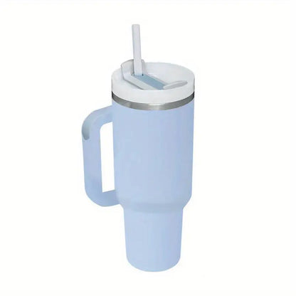 40oz Stainless Steel Tumbler with Handle, Straw and Silicone Lid