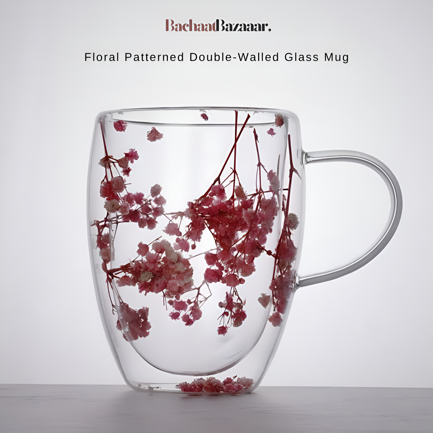 350ml Floral Patterned Double-Walled Glass Mug