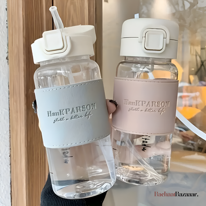 500ml/17oz  HankPARSON Sports Water Bottle with Straw, Flip-Top Lid