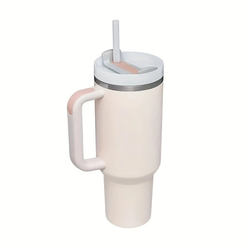 40oz Stainless Steel Tumbler with Handle, Straw and Silicone Lid
